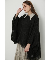 サイドカットフリンジポンチョトップス