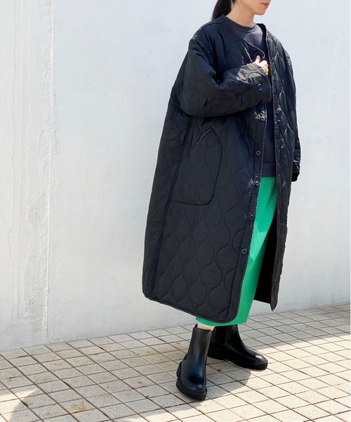 ottilie（オティーリエ）の「ロングキルトコート（ミリタリージャケット・レディース・カーキ/ブラック/アイボリー・FREE）」の9枚目の写真
