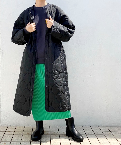 ottilie（オティーリエ）の「ロングキルトコート（ミリタリージャケット・レディース・カーキ/ブラック/アイボリー・FREE）」の11枚目の写真