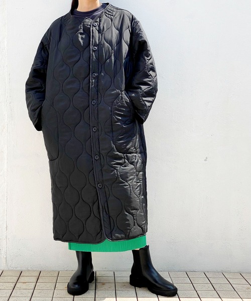 ottilie（オティーリエ）の「ロングキルトコート（ミリタリージャケット・レディース・カーキ/ブラック/アイボリー・FREE）」の15枚目の写真