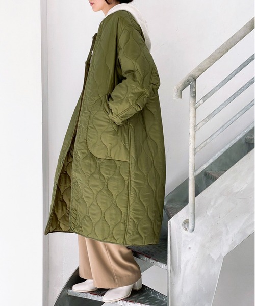 ottilie（オティーリエ）の「ロングキルトコート（ミリタリージャケット・レディース・カーキ/ブラック/アイボリー・FREE）」の19枚目の写真