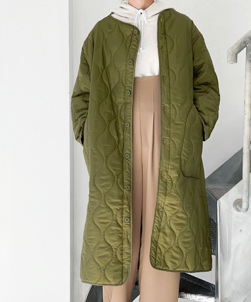 ottilie（オティーリエ）の「ロングキルトコート（ミリタリージャケット・レディース・カーキ/ブラック/アイボリー・FREE）」の21枚目の写真