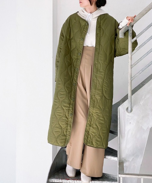 ottilie（オティーリエ）の「ロングキルトコート（ミリタリージャケット・レディース・カーキ/ブラック/アイボリー・FREE）」の18枚目の写真
