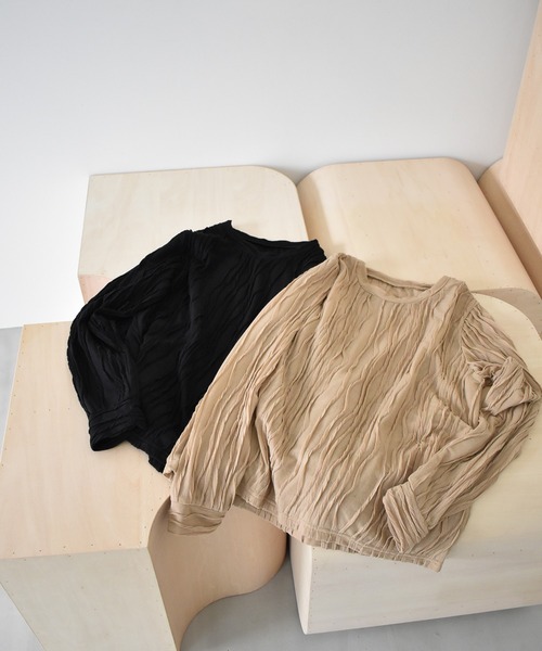 solleim（ソルレム）の「クリンクルシアーハイネックカットソー（Tシャツ/カットソー・レディース・ブラック/ベージュ・M）」の3枚目の写真