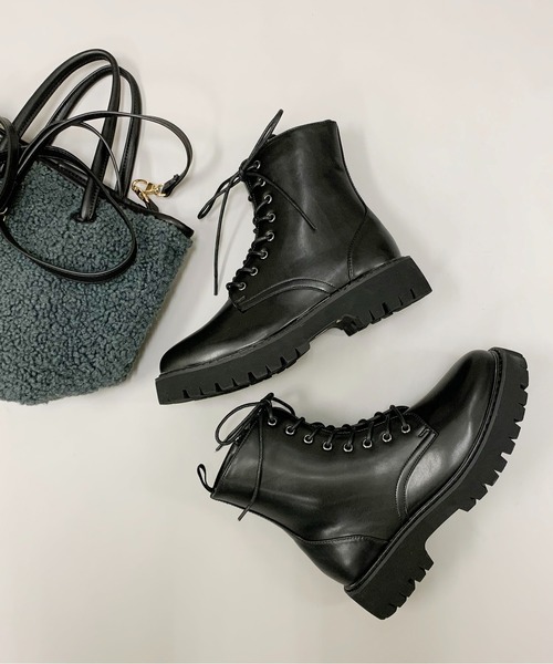 byあしながおじさん（バイアシナガオジサン）の「厚底レースアップブーツ　-8710397（ブーツ・レディース・ブラック/カーキ/アイボリー・LL/S/L/M）」の3枚目の写真