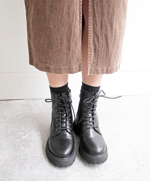 byあしながおじさん（バイアシナガオジサン）の「厚底レースアップブーツ　-8710397（ブーツ・レディース・ブラック/カーキ/アイボリー・LL/S/L/M）」の9枚目の写真