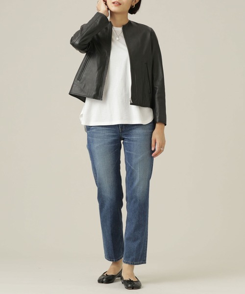 NANO universe（ナノユニバース）の「シープレザーノーカラーブルゾン（ライダースジャケット・レディース・ブラック・38）」の7枚目の写真