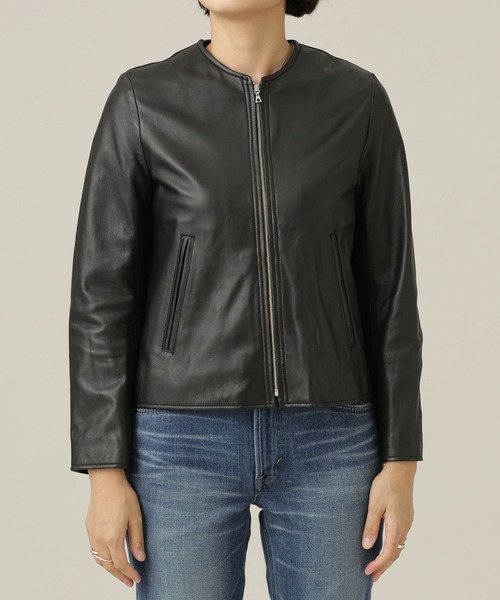 NANO universe（ナノユニバース）の「シープレザーノーカラーブルゾン（ライダースジャケット・レディース・ブラック・38）」の8枚目の写真