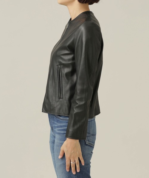 NANO universe（ナノユニバース）の「シープレザーノーカラーブルゾン（ライダースジャケット・レディース・ブラック・38）」の9枚目の写真