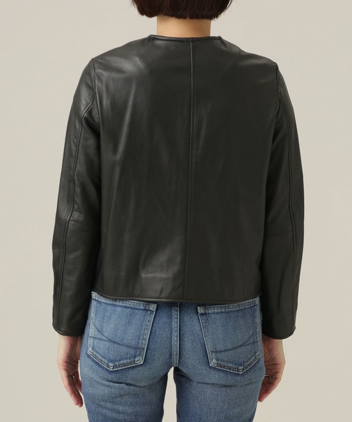 NANO universe（ナノユニバース）の「シープレザーノーカラーブルゾン（ライダースジャケット・レディース・ブラック・38）」の10枚目の写真