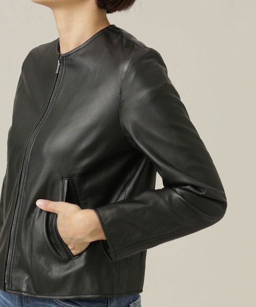 NANO universe（ナノユニバース）の「シープレザーノーカラーブルゾン（ライダースジャケット・レディース・ブラック・38）」の5枚目の写真