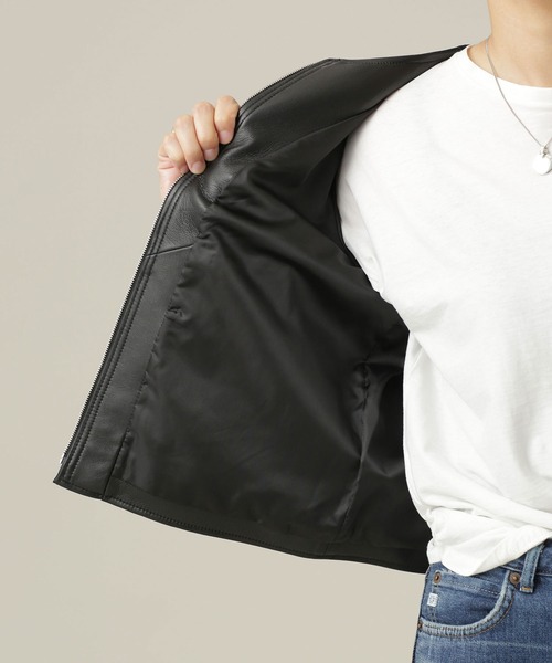 NANO universe（ナノユニバース）の「シープレザーノーカラーブルゾン（ライダースジャケット・レディース・ブラック・38）」の6枚目の写真