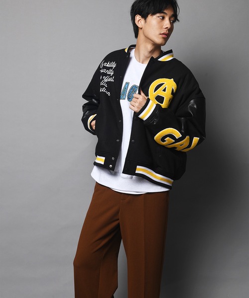 GALLIS ADDICTION（ガリスアディクション）の「GA MELTON VARSITY JACKET/メルトン スタジャン（スタジャン・メンズ・グレー/イエロー/オレンジ・M/L）」の15枚目の写真