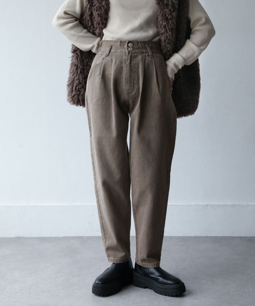 Chillfar（チルファー）の「ハイウエストギャザーパンツ（デニムパンツ・レディース・ブラック/ブラウン/サックスブルー/アイボリー/ダークブルー/グレイッシュベージュ/チャコール・MEDIUM/LARGE）」の18枚目の写真