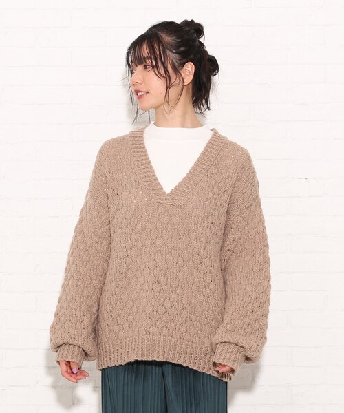 Cutie Blonde（キューティーブロンド）の「◆【S-L】ポコポコ編みニット（ニット/セーター・レディース・ブルー/サンドベージュ/マスタード・01/02/03）」の13枚目の写真