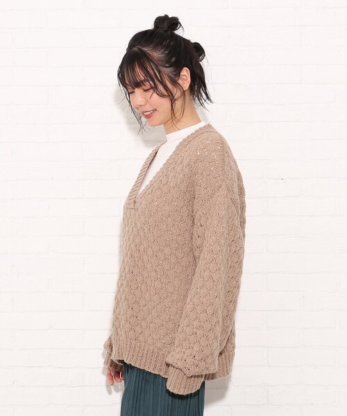 Cutie Blonde（キューティーブロンド）の「◆【S-L】ポコポコ編みニット（ニット/セーター・レディース・ブルー/サンドベージュ/マスタード・01/02/03）」の16枚目の写真