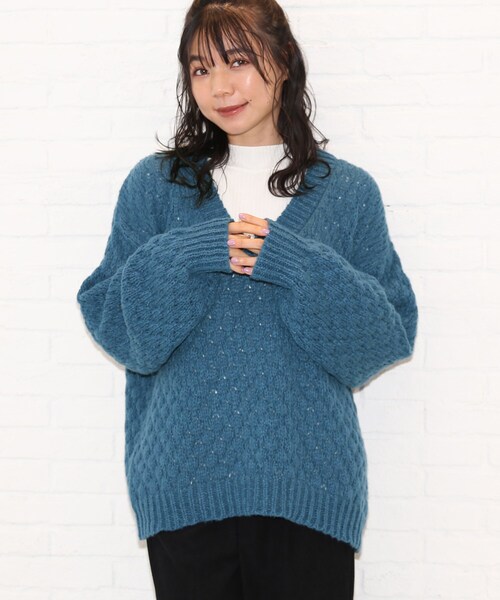 Cutie Blonde（キューティーブロンド）の「◆【S-L】ポコポコ編みニット（ニット/セーター・レディース・ブルー/サンドベージュ/マスタード・01/02/03）」の22枚目の写真