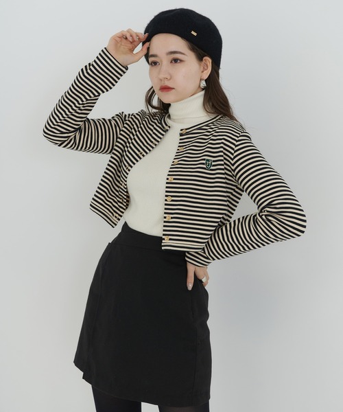 TINA：JOJUN（ティーナジョジュン）の「エンブレム付き ボーダーカーディガン TINA：JOJUN（カーディガン/ボレロ・レディース・ブラウン/アイボリー/カーキ・M）」の10枚目の写真