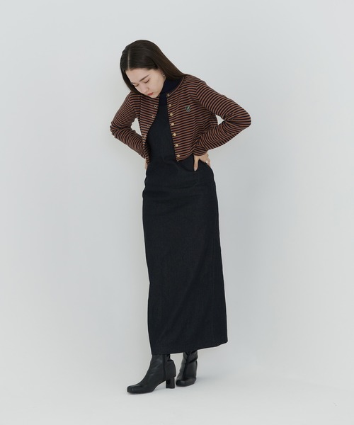 TINA：JOJUN（ティーナジョジュン）の「エンブレム付き ボーダーカーディガン TINA：JOJUN（カーディガン/ボレロ・レディース・ブラウン/アイボリー/カーキ・M）」の8枚目の写真