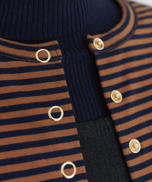 TINA：JOJUN（ティーナジョジュン）の「エンブレム付き ボーダーカーディガン TINA：JOJUN（カーディガン/ボレロ・レディース・ブラウン/アイボリー/カーキ・M）」の22枚目の写真