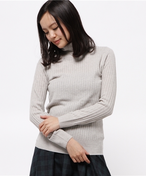 OUTLET（アウトレット）の「【mystic】Omekashi カシミヤ混タートルリブプルオーバー（ニット/セーター・レディース・ブラック/グレー/グリーン/オフホワイト・FREE）」の3枚目の写真