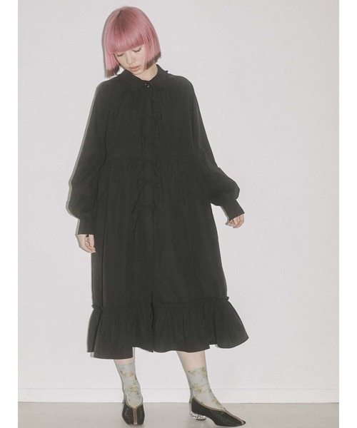 merry jenny(メリージェニー)の「ピーチリボンフリルカラーワンピース(ワンピース・レディース・ベージュ/ブルー/ブラック・FREE)」の8枚目の写真