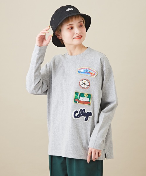 CUBE SUGAR(キューブシュガー)の「天竺 カットソー クルーネック ワッペンTシャツ(Tシャツ/カットソー・レディース・ホワイト/ブラック/トップグレー/ベージュ・M)」の4枚目の写真