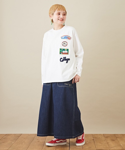 CUBE SUGAR(キューブシュガー)の「天竺 カットソー クルーネック ワッペンTシャツ(Tシャツ/カットソー・レディース・ホワイト/ブラック/トップグレー/ベージュ・M)」の6枚目の写真