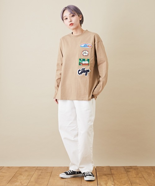 CUBE SUGAR(キューブシュガー)の「天竺 カットソー クルーネック ワッペンTシャツ(Tシャツ/カットソー・レディース・ホワイト/ブラック/トップグレー/ベージュ・M)」の15枚目の写真