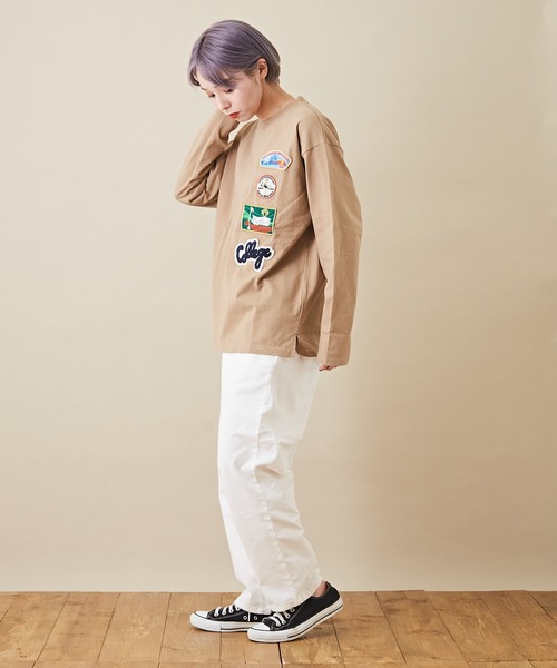 CUBE SUGAR(キューブシュガー)の「天竺 カットソー クルーネック ワッペンTシャツ(Tシャツ/カットソー・レディース・ホワイト/ブラック/トップグレー/ベージュ・M)」の16枚目の写真