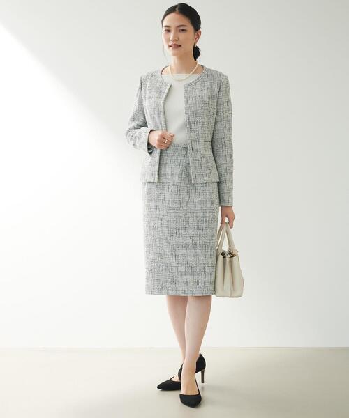 green label relaxing(グリーンレーベルリラクシング)の「リオペル ツイード ノーカラー ジャケット(ノーカラージャケット・レディース・ベージュ/ネイビー/オフホワイト・44/46/40/38/42/36/34)」の7枚目の写真