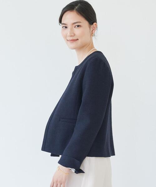 green label relaxing(グリーンレーベルリラクシング)の「リオペル ツイード ノーカラー ジャケット(ノーカラージャケット・レディース・ベージュ/ネイビー/オフホワイト・44/46/40/38/42/36/34)」の8枚目の写真