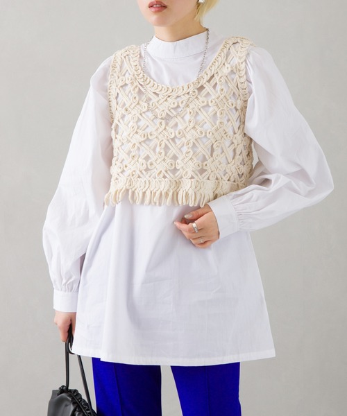 SpRay(スプレイ)の「カギ針タンクトップ(タンクトップ・レディース・ホワイト/ベージュ・FREE)」の4枚目の写真