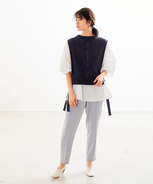 abahouse mavie（アバハウスマヴィ）の「袖ボリュームブラウス＆透かし編ﾍベストセットアップ（シャツ/ブラウス・レディース・カーキ/ホワイト・フリー）」の13枚目の写真