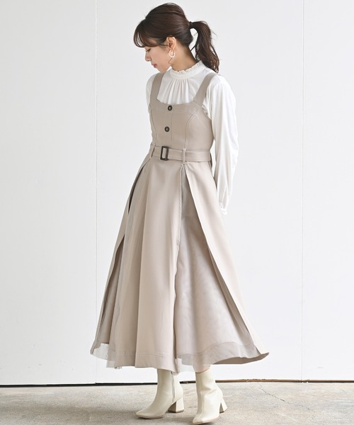 rps(アールピーエス)の「チュール切替ジャンスカ(ジャンパースカート・レディース・ベージュ/ミント/ピンク・M)」の4枚目の写真