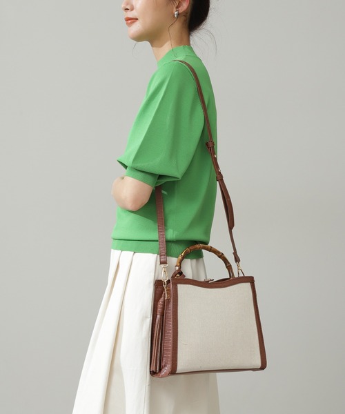 N.（N. Natural Beauty Basic）（エヌエヌナチュラルビューティーベーシック）の「フレームスクエアバンブーショルダーバッグ（ショルダーバッグ・レディース・ベージュ/ブルー/ブラウン系その他・ﾌﾘ-）」の5枚目の写真