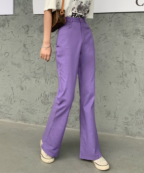 ABITOKYO（アビトーキョー）の「ハイウエストストレッチデニムセミフレアパンツ（デニムパンツ・レディース・ホワイト/ブラック/ダークグリーン/ブラウン/ピンク/グレー/パープル・S/M/L）」の6枚目の写真