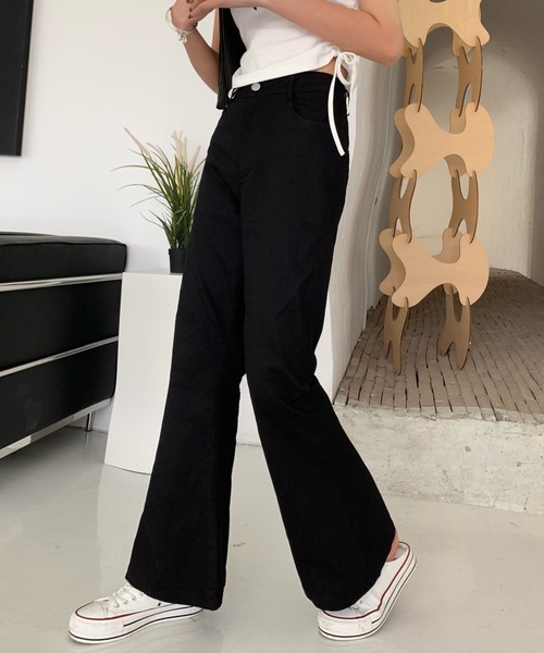 ABITOKYO（アビトーキョー）の「ハイウエストストレッチデニムセミフレアパンツ（デニムパンツ・レディース・ホワイト/ブラック/ダークグリーン/ブラウン/ピンク/グレー/パープル・S/M/L）」の3枚目の写真