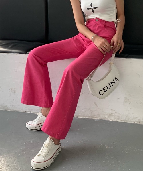 ABITOKYO（アビトーキョー）の「ハイウエストストレッチデニムセミフレアパンツ（デニムパンツ・レディース・ホワイト/ブラック/ダークグリーン/ブラウン/ピンク/グレー/パープル・S/M/L）」の19枚目の写真