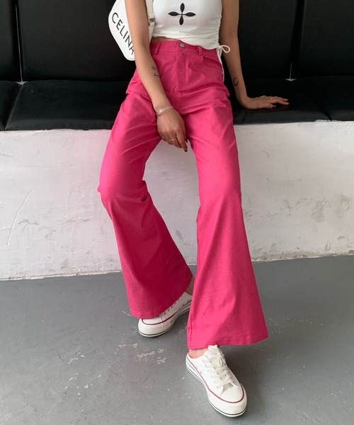 ABITOKYO（アビトーキョー）の「ハイウエストストレッチデニムセミフレアパンツ（デニムパンツ・レディース・ホワイト/ブラック/ダークグリーン/ブラウン/ピンク/グレー/パープル・S/M/L）」の20枚目の写真