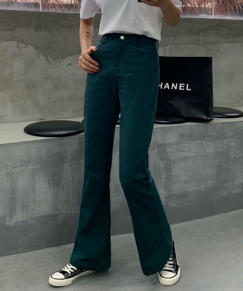 ABITOKYO（アビトーキョー）の「ハイウエストストレッチデニムセミフレアパンツ（デニムパンツ・レディース・ホワイト/ブラック/ダークグリーン/ブラウン/ピンク/グレー/パープル・S/M/L）」の9枚目の写真