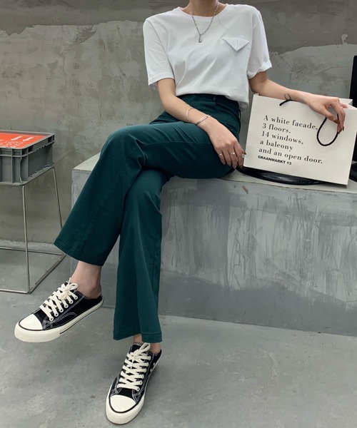 ABITOKYO（アビトーキョー）の「ハイウエストストレッチデニムセミフレアパンツ（デニムパンツ・レディース・ホワイト/ブラック/ダークグリーン/ブラウン/ピンク/グレー/パープル・S/M/L）」の12枚目の写真