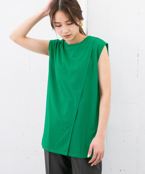 KBF（ケイビーエフ）の「『UR TECH ひやサラクール』レイヤードノースリーブカットソー（Tシャツ/カットソー・レディース・ブラック/オフホワイト/グリーン/キャメル・ONE）」の9枚目の写真