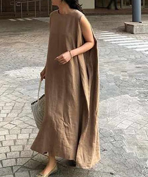 AMELY(エミリー)の「リネン混 タンクワンピース(ワンピース・レディース・ブラック/ベージュ/モカ・フリー)」の11枚目の写真