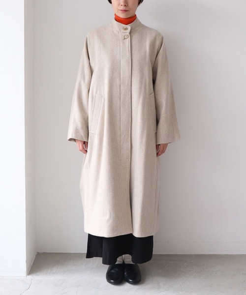 Wool/super100 wide stand collarコート／クロ yuni（ユニ ）の「Wool/super100 wide stand collar コート