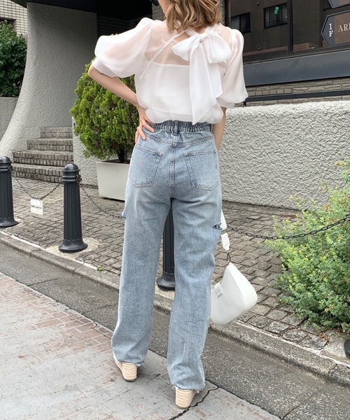 OLIVE des OLIVE(オリーブデオリーブ)の「リボンブラウス(シャツ/ブラウス・レディース・ライトグレー/アイボリー/オフホワイト・FREE)」の5枚目の写真