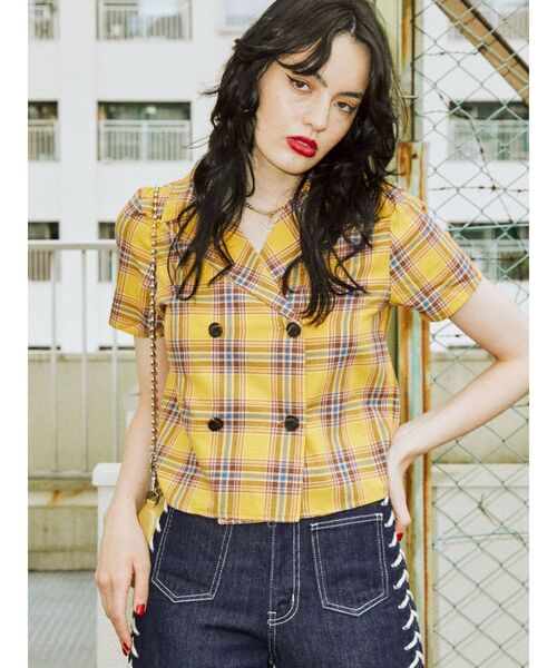 jouetie（ジュエティ）の「ダブルボタンブラウス（シャツ/ブラウス・レディース・ブラック/パープル/イエロー/アイボリー・MEDIUM）」の4枚目の写真