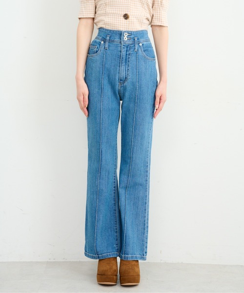 FREE'S MART（フリーズマート）の「【Sシリーズ対応】ハイウエストピンタックフレアデニムパンツ（デニムパンツ・レディース・ホワイト系その他/ブルー系その他/ダークネイビー・MEDIUM/SMALL/X-SMALL）」の14枚目の写真