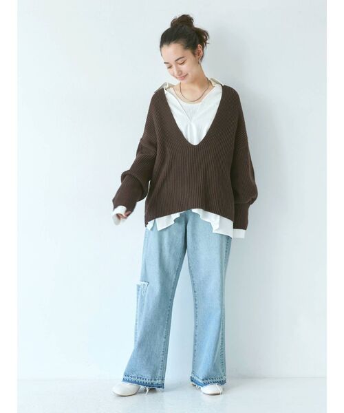 Ungrid（アングリッド）の「BRiCO Vネックルーズニット（ニット/セーター・レディース・オレンジ/ブラウン/グリーン・FREE）」の8枚目の写真