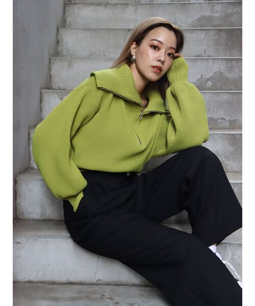 EVRIS（エヴリス）の「ハーフジップショートニット（ニット/セーター・レディース・ホワイト/ブラック/パープル/グリーン・FREE）」の16枚目の写真